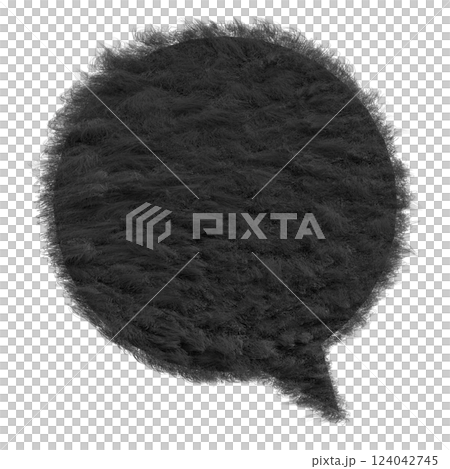 黒いファーのテクスチャの丸い吹き出し フォトリアルなもふもふの毛皮の3DCGイラスト 124042745