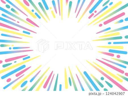 カラフルでポップな集中線のフレーム カラフルでポップな集中線のフレーム 124042907