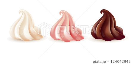 Realistic cream swirl set in different flavors Realistic cream swirl set in different flavors 124042945