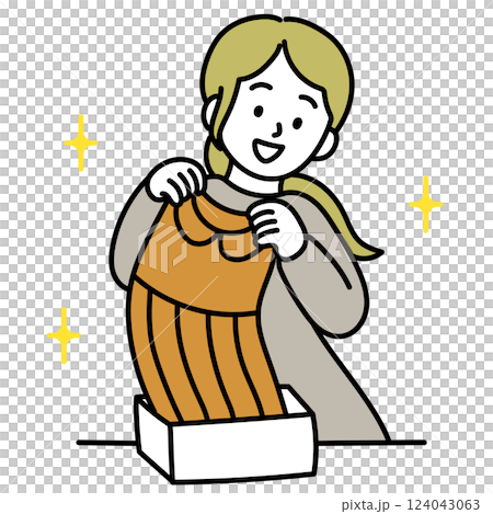 洋服を購入して箱から出している女性のベクターイラスト 洋服を購入して箱から出している女性のベクターイラスト 124043063
