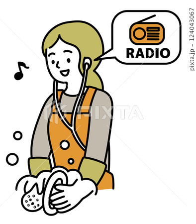ラジオを聴きながら皿洗いをする女性のベクターイラスト ラジオを聴きながら皿洗いをする女性のベクターイラスト 124043067