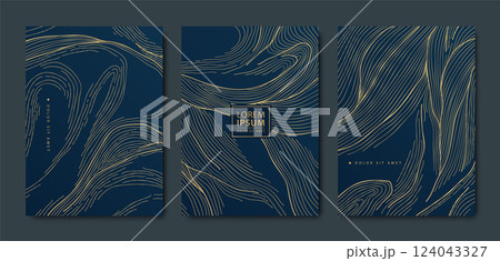Vector set of gold wave art design, glitter japanese elite templates. Luxury premium elegant backgrounds, abstract line water flyers, banners, invitations, posters, menu design. Vector set of gold wave art design, glitter japanese elite templates. Luxury premium elegant backgrounds, abstract line water flyers, banners, invitations, posters, menu design. 124043327