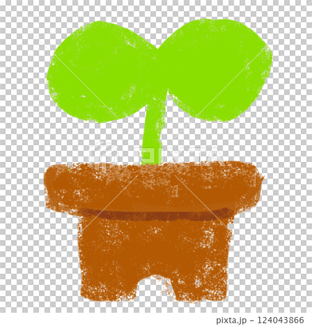 シンプルイラスト　クレヨンタッチ　植木鉢とふたばの新芽 124043866
