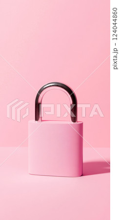 Pink padlock on pastel background symbolizes security and style in minimal design contemporary concept, AI Generative 124044860