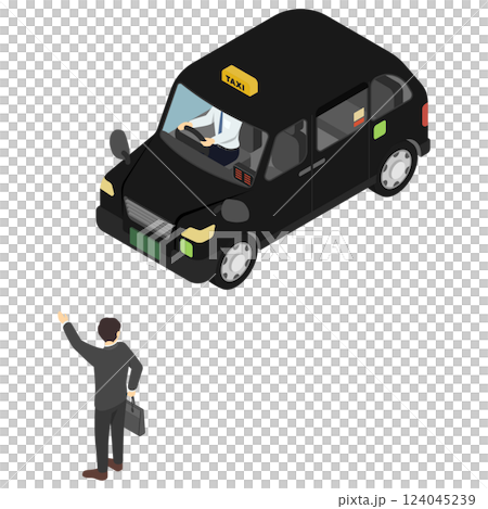 Isometric illustration: A man hailing a taxi Isometric illustration: A man hailing a taxi 124045239