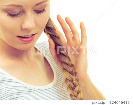 Blonde girl with braid hair 124046413
