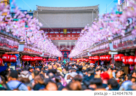 日本の東京都市景観インバウンド“大爆発”。コロナ禍前を超える外国人観光客らで大混雑する浅草寺＝17日 124047676