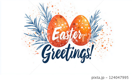 Celebrate Easter with colorful eggs and cheerful greetings for a joyful holiday 124047995