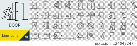 Monochrome door line icon set Monochrome door line icon set 124048247