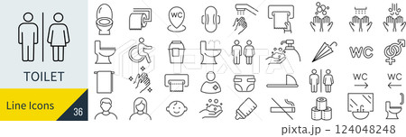 トイレに関する線画アイコンセット トイレに関する線画アイコンセット 124048248