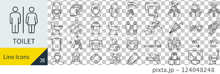 トイレに関する線画アイコンセット トイレに関する線画アイコンセット 124048248