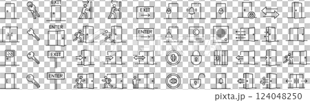 關於向量中的門的一組單色線圖標 124048250