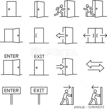 入退出を表す線画ピクトグラムセット 124048251