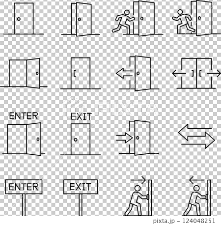 入退出を表す線画ピクトグラムセット 124048251