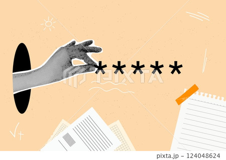 Halftone hand password. Manual input pin code passwords key to access phone computer web security, hacker hands enters numbers safe login privacy verification vector illustration 124048624