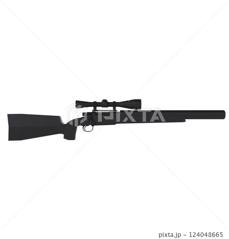 Detailed black hunting rifle with scope isolated on white background 124048665