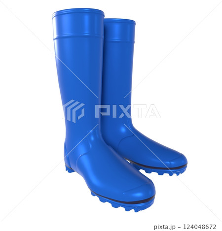 Blue rubber boots isolated on white background 124048672