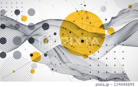 The abstract wave is made in a frame style. Template for science and technology presentation. Vector art. The abstract wave is made in a frame style. Template for science and technology presentation. Vector art. 124048895