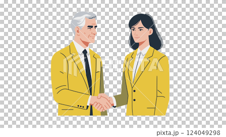 握手する2人のビジネスパーソン シニア男性と若い女性 握手する2人のビジネスパーソン シニア男性と若い女性 124049298