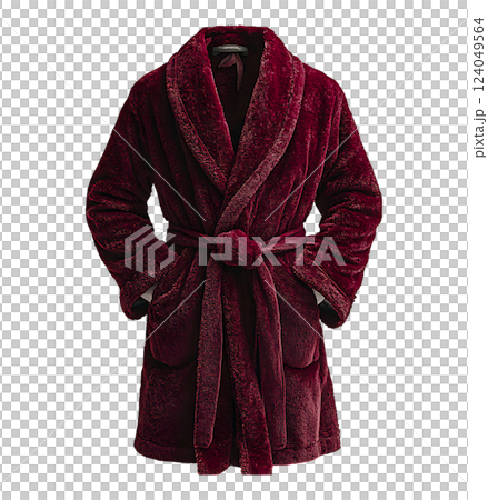 Luxurious burgundy robe, plush and cozy.  Perfect for relaxation or gifting.  Soft texture, belted waist, and classic design convey comfort and sophistication. 124049564