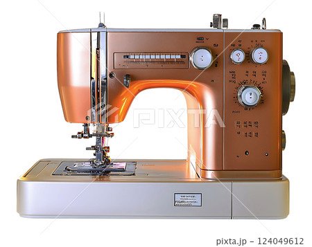 Vintage copper sewing machine, gleaming under soft light.  A symbol of craftsmanship, creativity, and retro style. Perfect for projects related to fashion, handmade goods, or nostalgic themes. 124049612