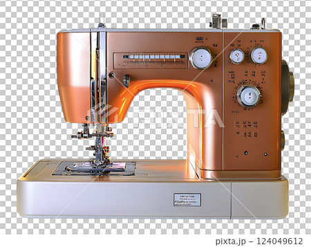 Vintage copper sewing machine, gleaming under soft light.  A symbol of craftsmanship, creativity, and retro style. Perfect for projects related to fashion, handmade goods, or nostalgic themes. 124049612