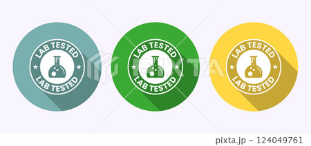 Lab tested icon. Laboratory testing product quality certificate symbol in shadow button design Lab tested icon. Laboratory testing product quality certificate symbol in shadow button design 124049761