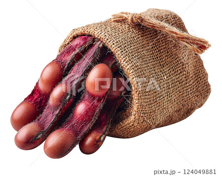 Closeup of plump, reddishbrown beans spilling from a rustic burlap sack. A vibrant image symbolizing harvest, abundance, and natural goodness. Closeup of plump, reddishbrown beans spilling from a rustic burlap sack. A vibrant image symbolizing harvest, abundance, and natural goodness. 124049881
