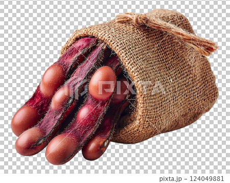 Closeup of plump, reddishbrown beans spilling from a rustic burlap sack. A vibrant image symbolizing harvest, abundance, and natural goodness. Closeup of plump, reddishbrown beans spilling from a rustic burlap sack. A vibrant image symbolizing harvest, abundance, and natural goodness. 124049881