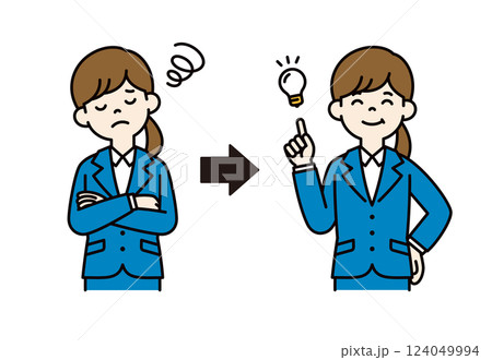 困ったを安心に変える、就活中の女性のベクターイラスト素材＿線幅の編集可能＿カラー 124049994