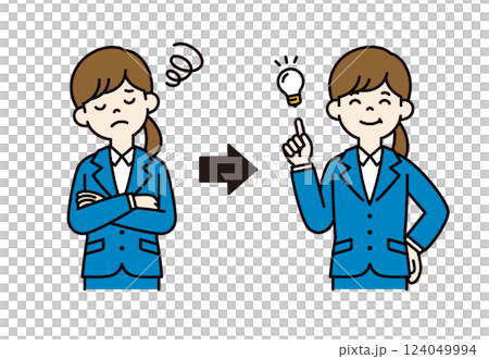 困ったを安心に変える、就活中の女性のベクターイラスト素材＿線幅の編集可能＿カラー 124049994