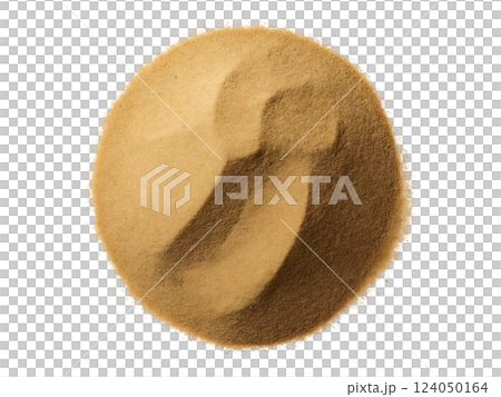 Close-up studio shot of a pile of sand, showing texture and subtle color variations.  Perfect for backgrounds, textures, or illustrating concepts related to nature, construction, or travel. 124050164