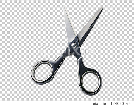 Sleek, black-handled scissors isolated on a white background.  Perfect for crafting, hairdressing, or office supply imagery. 124050169