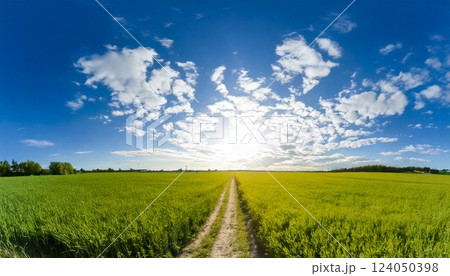 青空と青空の太陽 白い入道雲 紫外線UV 熱中症用背景素材 青空と青空の太陽 白い入道雲 紫外線UV 熱中症用背景素材 124050398