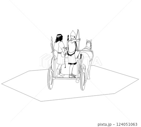 persian chariot, contour visualization, 3D illustration, sketch, outline persian chariot, contour visualization, 3D illustration, sketch, outline 124051063