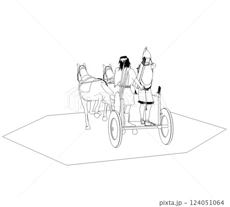 persian chariot, contour visualization, 3D illustration, sketch, outline persian chariot, contour visualization, 3D illustration, sketch, outline 124051064