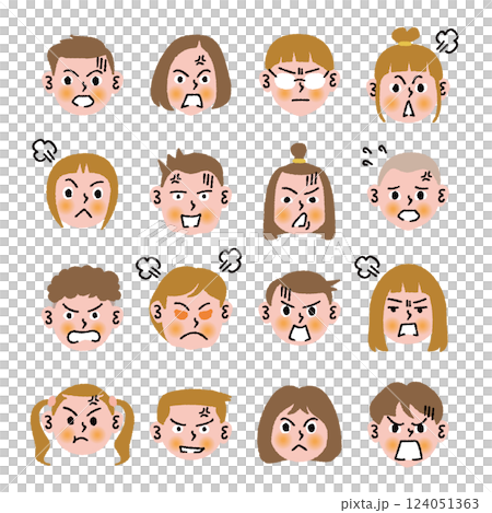 These are the angry faces of 16 children. 124051363
