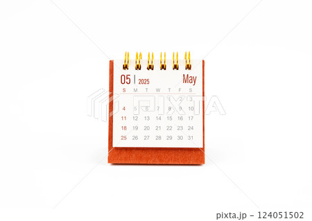 Red mini calendar for May 2025 year on white background. Red mini calendar for May 2025 year on white background. 124051502