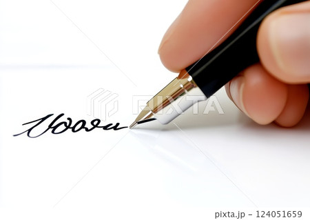 Hand holding stylus pen, signature sign. isolated on white background. 124051659