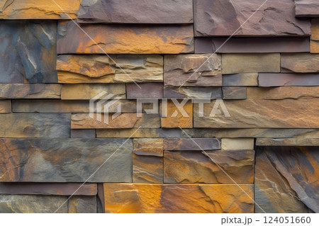 Brown slate rock texture background with rough, cracked layers of stone. 124051660