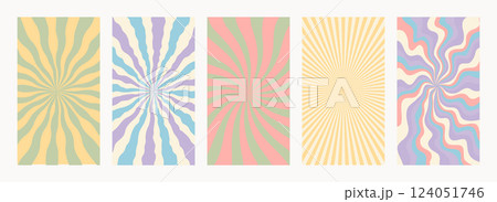 Abstract psychedelic retro pattern set. Groovy backgrounds in retro colors. Trendy funky vector textures in abstract y2k style. Vector graphic for posters and art prints. 124051746