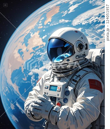 地球を背景にした宇宙飛行士 124051957