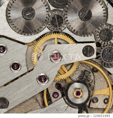 old clockwork, metal gears close up 124051995