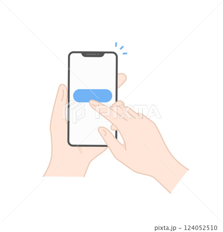 手に持ったスマホでボタンを操作するベクターアイコン (線画・フラット) 124052510