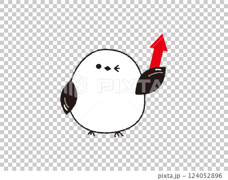 A long-tailed tit winks while holding an arrow A long-tailed tit winks while holding an arrow 124052896