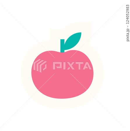 Brutalist apple shape sticker. Simple fruit form design. Abstract element, flat color style, bold visual impact, and potential usage in modern aesthetics. 124052983