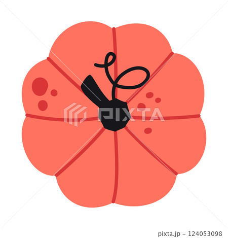 Cute fall pumpkin, top view. Modern vector illustration isolated on white background, hand drawn, flat design 124053098