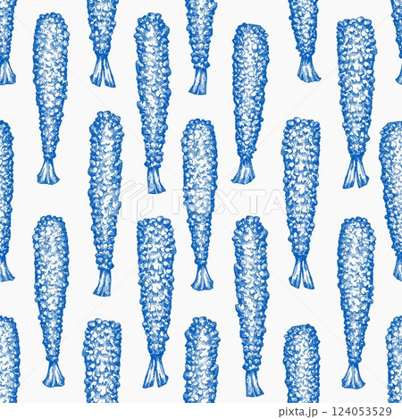 Tempura Vector Seamless Pattern. Japanese Cuisine Hand Drawn Illustration. Retro Asian Food Isolated Background. 124053529