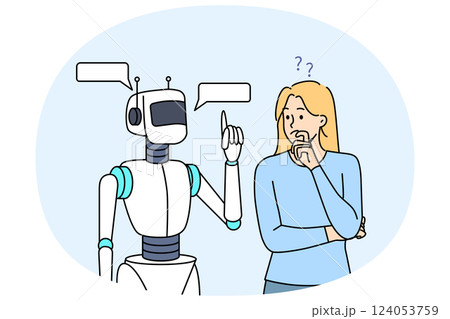 Robot helps woman, thinking about solving complex issue and turned to AI for help 124053759