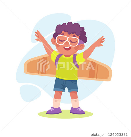 Wings with Boy Character Pretend Flying Vector Illustration 124053881